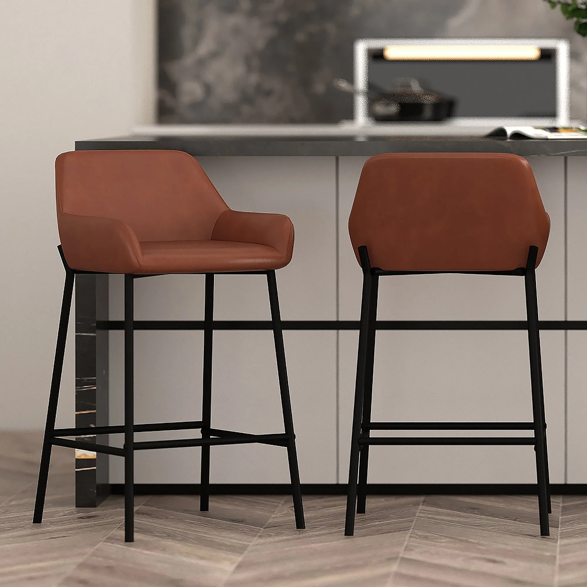 26 inch Bar Stools | Sets of 2 | Baily Caramel and Black