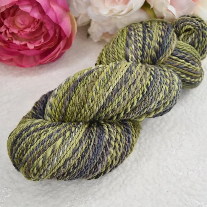 Hand Spun Tasmanian Merino Wool Chunky Yarn in Olive Green 12338