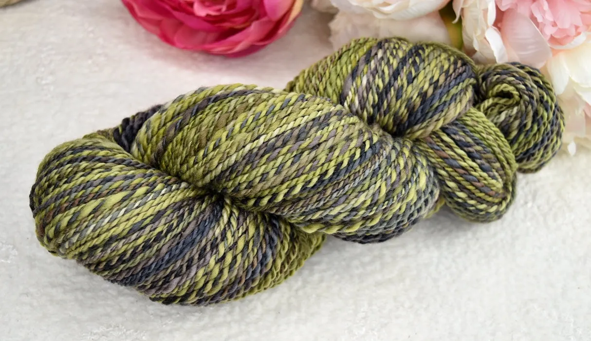 Hand Spun Tasmanian Merino Wool Chunky Yarn in Olive Green 12338