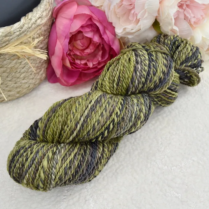 Hand Spun Tasmanian Merino Wool Chunky Yarn in Olive Green 12338