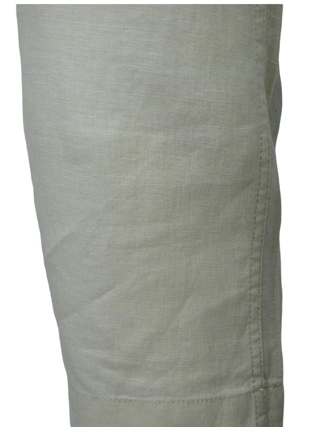 Ladies Beige Linen Cargo Carpri Crop Adjustable Waist Trousers