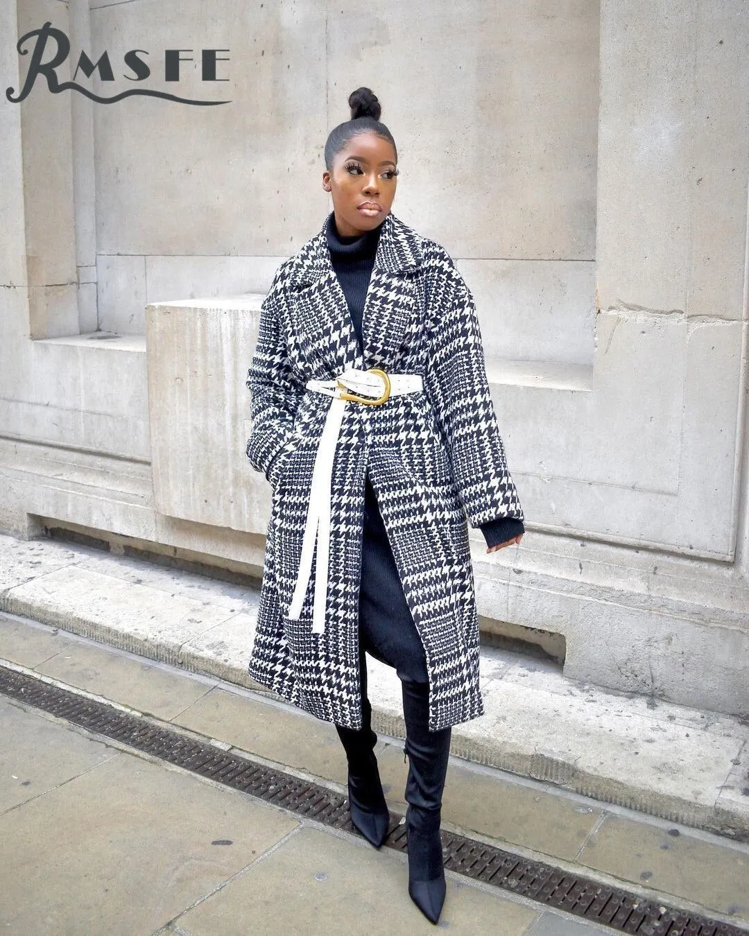 Loose Print Long Lapel And Ragout Sleeves Winter Coat