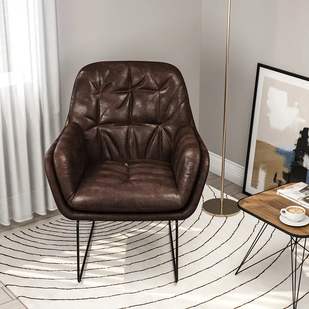 Round Seat Relax Lounge Chair Metal Legs Tufted Armchair