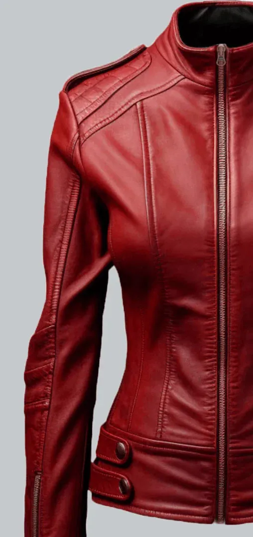 Women Red Leather Jacket